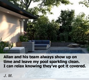 Backyard clean pool surrounded by outdoor furniture