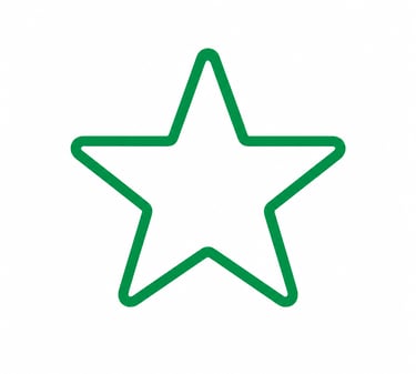 Simple green outline of a five-pointed star icon on a white background for ratings or favorites.