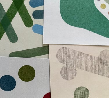 close up of few different geometrich vintage style prints