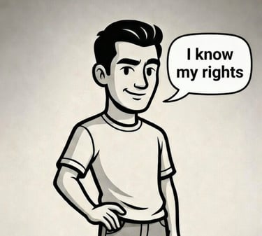 cartoon male sex worker saying 'I know my rights'