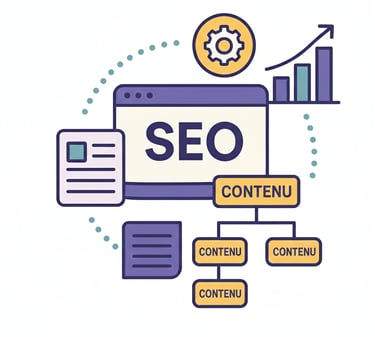 Illustration du référencement naturel et de l’organisation des contenus SEO