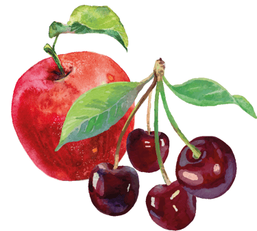 ein roter Apfel und eine Weichsel