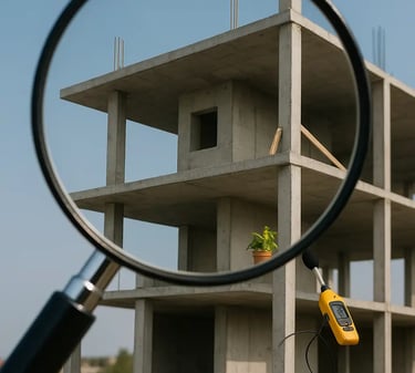 uma pessoa segurando uma lupa ampliando um edifício
