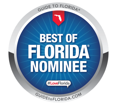 Best of Florida Nominee logo badge from Guide to Florida with LoveFlorida hashtag.