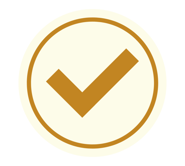 A gold check mark icon inside a white circle used for verification and success symbols.