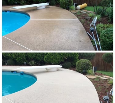 Pressure washed pool Deck getting ready family event