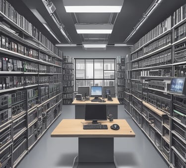 A cozy electronics store shelf filled with new and used gadgets and devices.