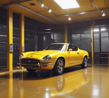 A sleek, shiny car being detailed in a professional studio.
