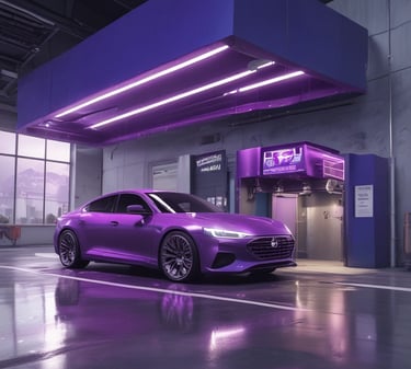 A sleek, shiny car being detailed in a professional studio.