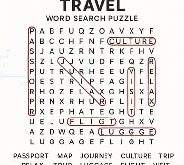 Travel Word Search Puzzle 