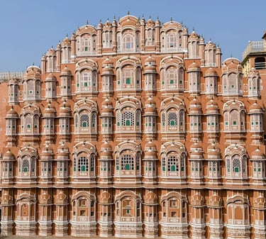 See the iconic Hawa Mahal facade in Jaipur, the famous Palace of Winds and a must-visit landmark in the Pink City