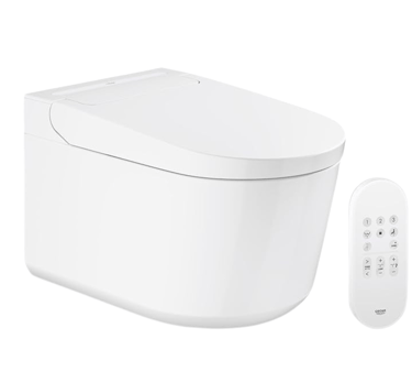 a smart toilet with a remote control and a remote control