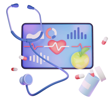a stethoscope with a screen monitoring health and meds
