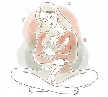 a drawing of a young woman embracing her inner child