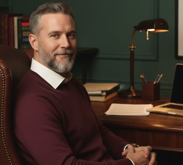 Graham Holloway host of TID Podcast seating at his desk