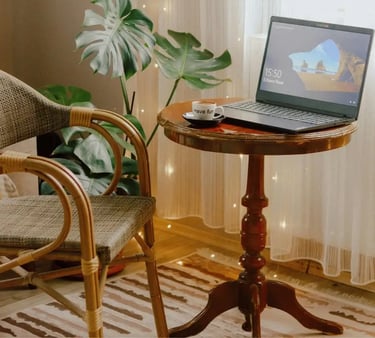 chair and computer representing online homeopathic consultation