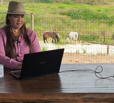 a woman sitting at a table with a laptop computer