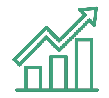 A stylized green line graph and bar chart with an upward-pointing arrow, symbolizing financial success and growth.