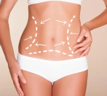 a woman with arrows pointing to the side of her stomach