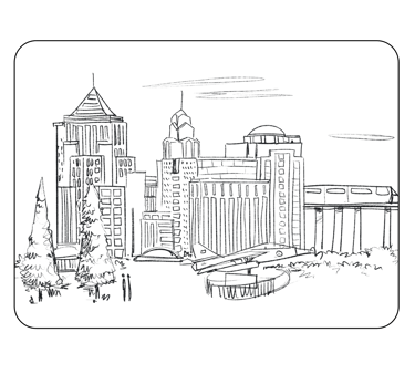 a drawing of a cityscape of a city
