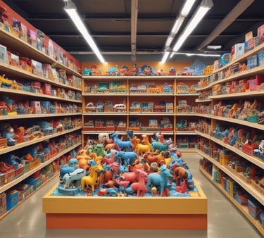 An assortment of colorful anime-themed board games and toys on a table.