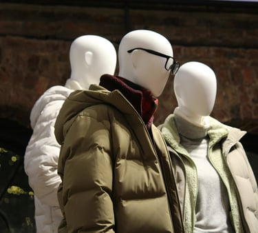 Puffy winter coats on mannequins