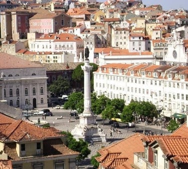 Lisbon -Statue of King Pedro IV on top of a column at Rossio Square