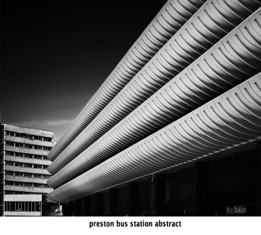 a black and white abstract photo of Preston bus station