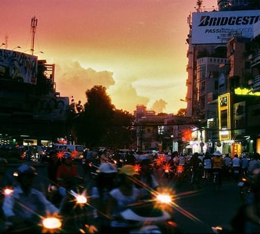 Saigon sunset before rain shot on film