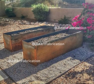 two steel outdoor planter boxes