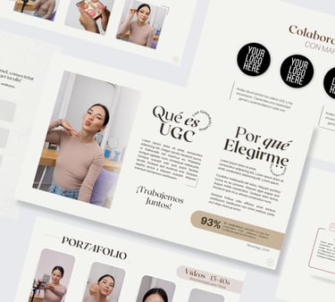 a woman is shown in a photo with a variety of different images for a ugc portfolio