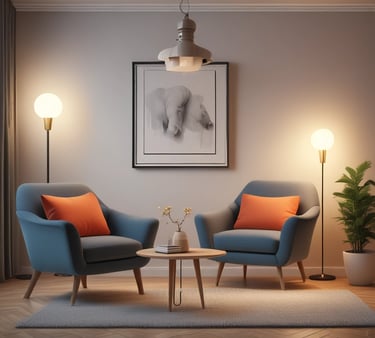 a living room with a couch and two chairs