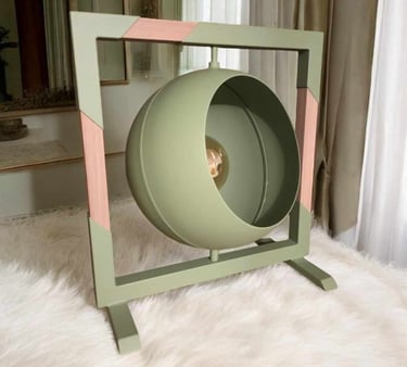 luminaire artisanal Bubble Wood vert sauge givré & bois