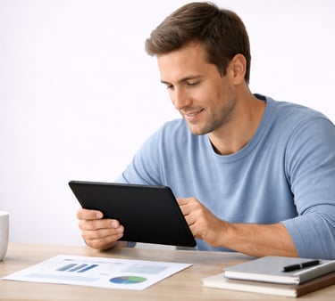person reviewing financial data and credit score trends on a laptop at home