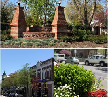 Photo collage of beautiful downtown Chico, California.