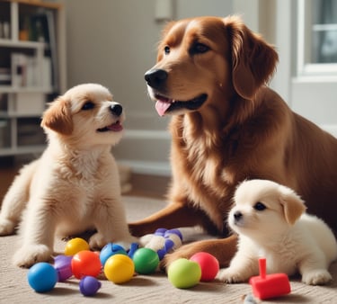 Dog and Puppies waiting for a snack.