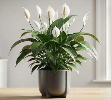 Hermoso espatifilo luciendose frente a una ventana
