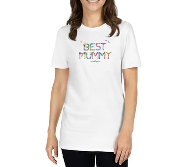An adult tshirt with the words Best Mummy printed in tropical exotic wordart