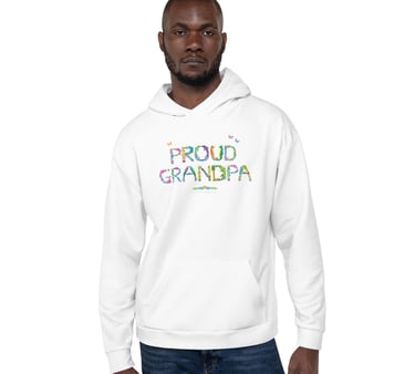 An adult hoodie with the words Proud Grandpa printed on in tropical exotic wordart