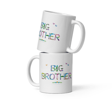 Ceramic mugs with the words Big Brother printed on in tropical exotic wordart