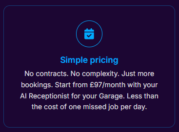 No contracts. No complexity. Just more bookings. Start from £97/month with your AI Receptionist