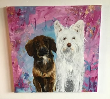 Acrylportrait mit zwei Hunden