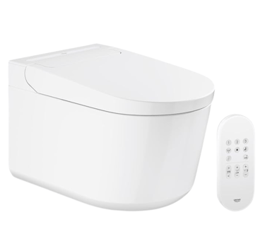 a Wall hung shower toilet with a remote control and a remote control