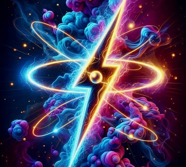 lightning & atoms create a universe; the logo of a storms is cioming LLC