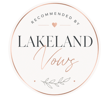 Official Recommended by Lakeland Vows badge for wedding vendors with rose gold accents.