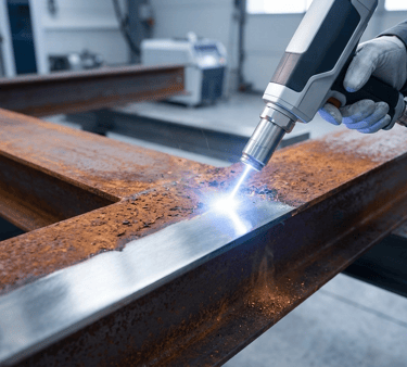 ozsdás és tisztított fém alkatrész összehasonlítása lézeres kezelés után