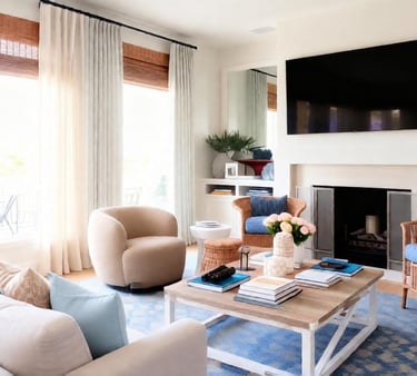 Coastal wicker living room with natural woven furniture, light neutrals, and breezy decor