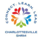 Charlottesville SHRM logo featuring a colorful human circle and the motto Connect Learn Lead.