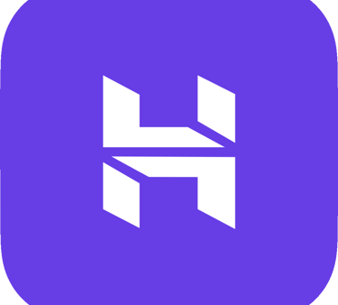 a purple square logo with the letter h on it