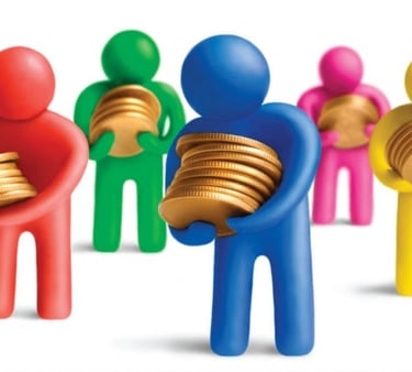 imagem virtual de bonecos segurando moedas.